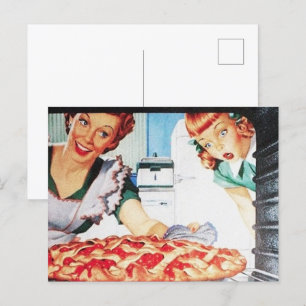 retro vintage Mother child kitchen Postcard