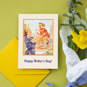 Retro Vintage Mothers Day Child 50s mid century Holiday Card