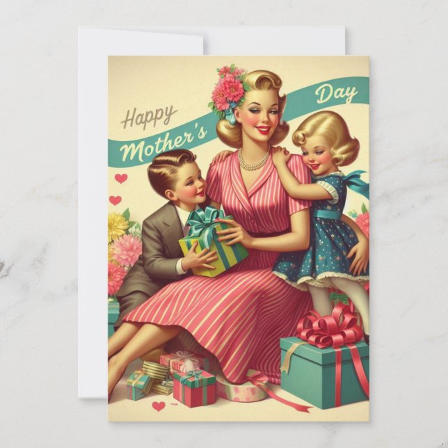 Retro Vintage Mother's Day Flat Holiday Card (Front)