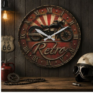 Retro Vintage Motorcycle Classic Biker Garage Large Clock