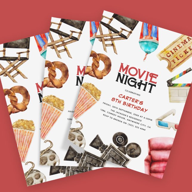 Retro Vintage Movie Night Kids Birthday Invitation (Creator Uploaded)