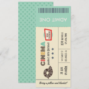 Retro Vintage Movie Ticket Birthday Party Invite