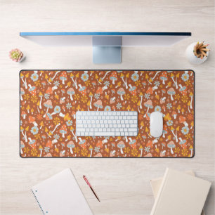 Retro Vintage Mushroom Flower Pattern Desk Mat