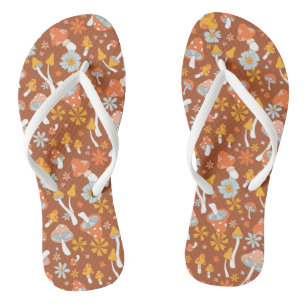 Retro Vintage Mushroom Flower Pattern Flip Flops