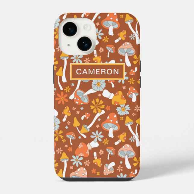 Retro Vintage Mushroom Flower Pattern iPhone Case (Back)