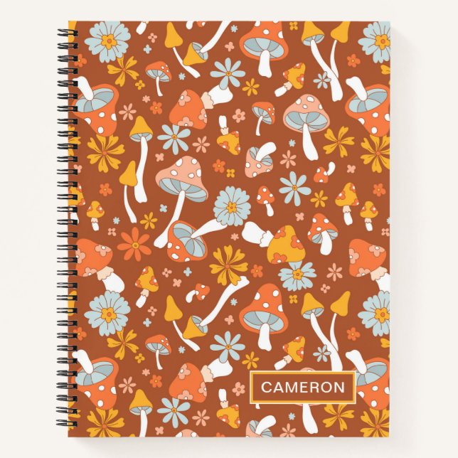 Retro Vintage Mushroom Flower Pattern Notebook (Front)