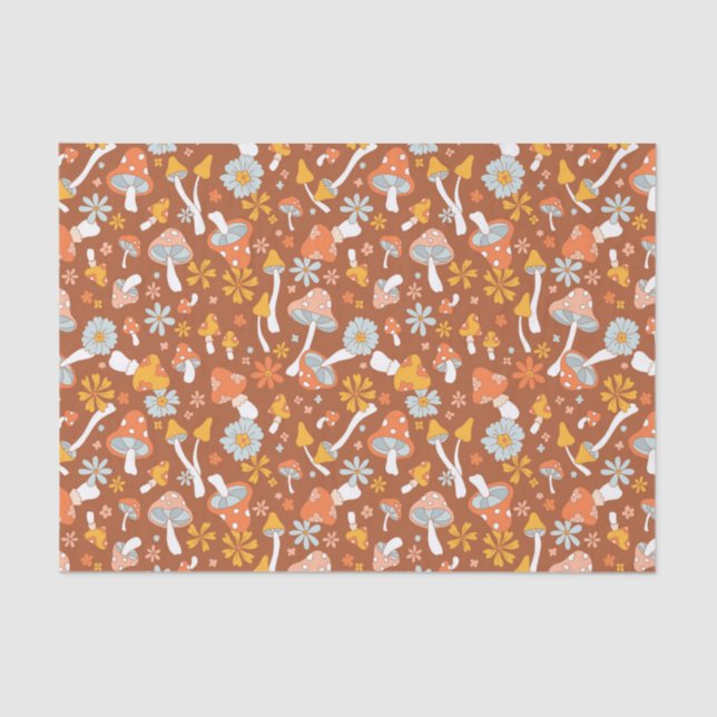 Retro Vintage Mushroom Flower Pattern Tissue Paper (Front)
