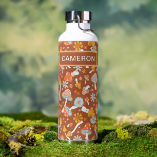 Retro Vintage Mushroom Flower Pattern Water Bottle