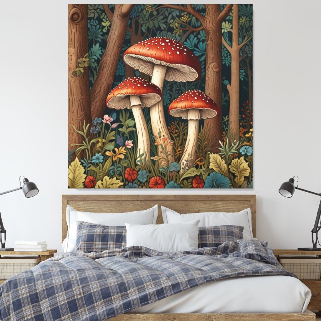 Retro vintage mushrooms canvas print (Insitu(Bedroom))