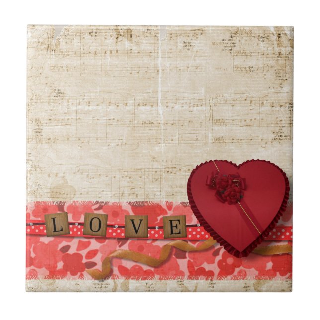 Retro Vintage Music Note Sheet Art Tile (Front)