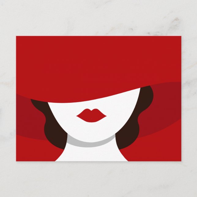 Retro vintage mystery woman royal red postcard (Front)