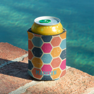 Retro  Vintage Navy Bule Script Minimalist Name Can Cooler