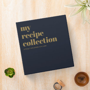 Retro Vintage Navy Gold Funny Recipe Collection Binder