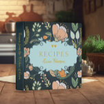 Retro vintage navy peach flowers gold blue recipes binder<br><div class="desc">Retro vintage wildflowers meadow pattern with two golden hearts and a chic typography script on a dark midnight navy blue chalkboard background and a pastel blue label making a beautiful personalized recipe binder keepsake.                   It can be a beautiful present for your own kitchen or a gift for a chef!</div>