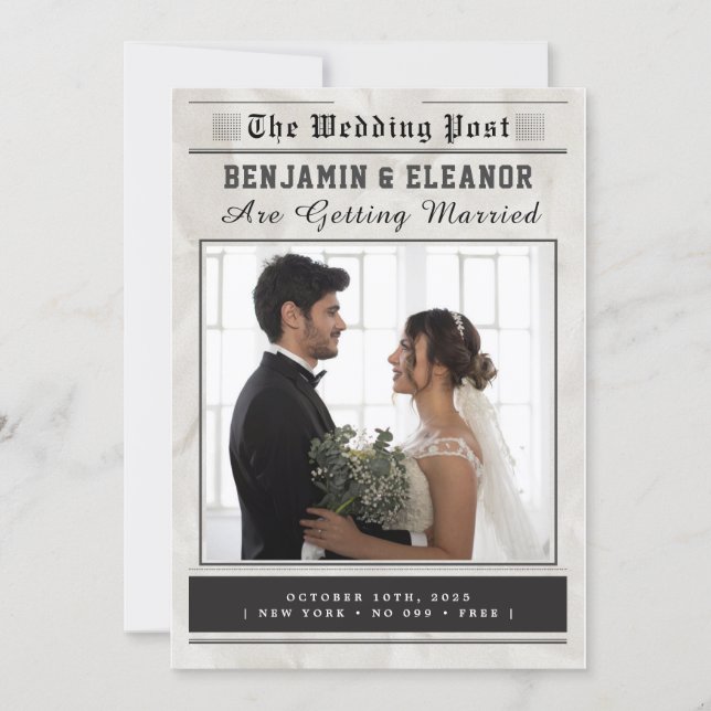 Retro Vintage Newspaper Wedding Invitation (Front)
