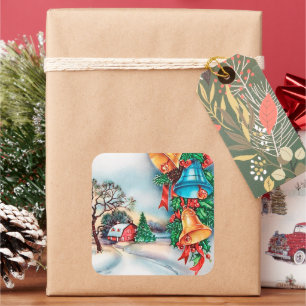 Rétro vintage Noël ferme Vacances autocollant