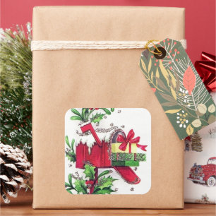 Rétro vintage Noël Vacances autocollant boîte aux 