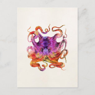 Retro Vintage Octopus Tie Dye Watercolor Purple Postcard