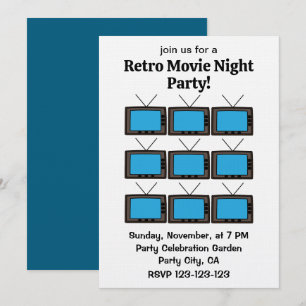 Retro Vintage Old Television Movie Night Party Invitation