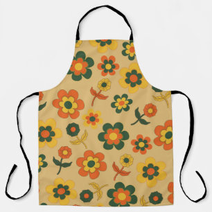 Retro Vintage Orange 70s Flower Pattern Apron