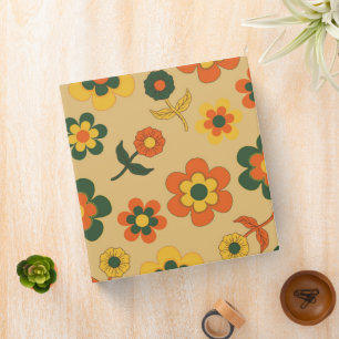 Retro Vintage Orange 70s Flower Pattern Binder