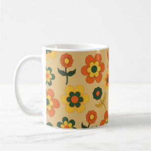 Retro Vintage Orange 70s Flower Pattern Coffee Mug