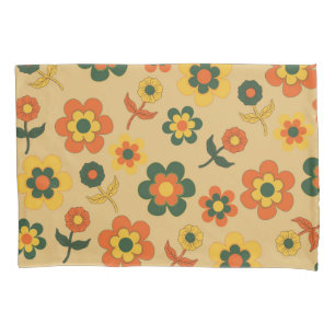 Retro Vintage Orange 70s Flower Pattern Pillowcase