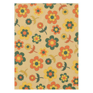Retro Vintage Orange 70s Flower Pattern Tablecloth