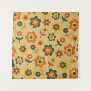 Retro Vintage Orange 70s Flower Pattern Tapestry