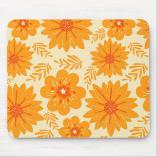 Retro Vintage Orange Botanical Flower Pattern Fall Mouse Pad
