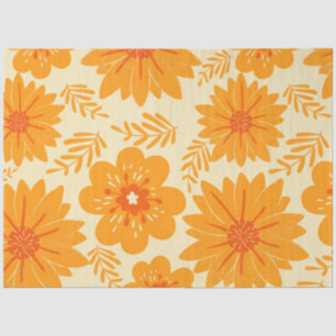 Retro Vintage Orange Botanical Flower Pattern Fall Tissue Paper