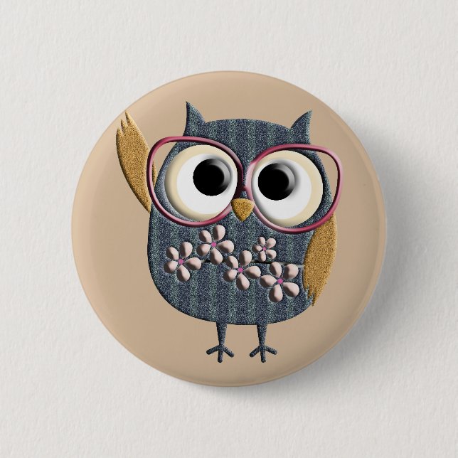 Retro Vintage Owl 2 Inch Round Button (Front)