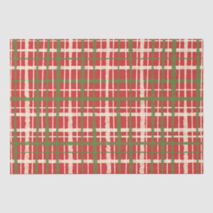 Retro Vintage Painted Plaid Red Christmas Pattern Tissue Paper