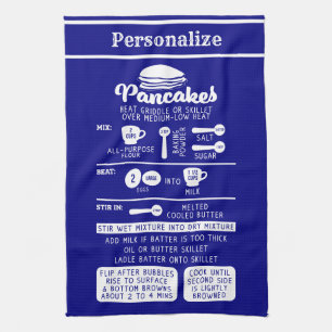 Retro Vintage Pancake Recipe Navy Blue White  Kitchen Towel