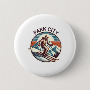 Retro Vintage Park City Utah Ski Resort Winter Ski 2 Inch Round Button