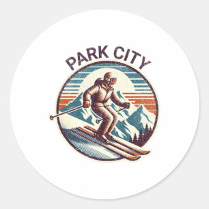 Retro Vintage Park City Utah Ski Resort Winter Ski Classic Round Sticker