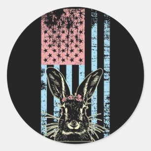 Retro Vintage Pastel American Flag Easter Bunny Classic Round Sticker