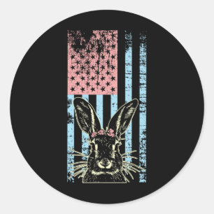 Retro Vintage Pastel American Flag Easter Bunny Classic Round Sticker