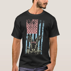 Retro Vintage Pastel American Flag Easter Bunny T-Shirt