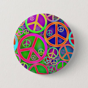 Retro Vintage Peace Heart 2 Inch Round Button