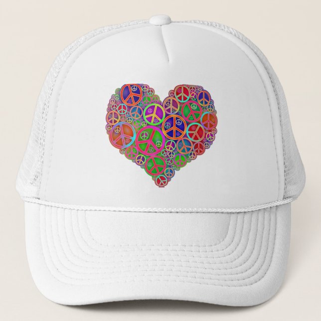 Retro Vintage Peace Heart Trucker Hat (Front)