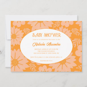Retro Vintage Peach Fuzz Orange Colour Flower Patt Invitation