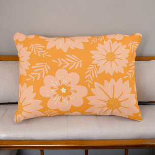 Retro Vintage Peach Fuzz Orange Flower Pattern Accent Pillow
