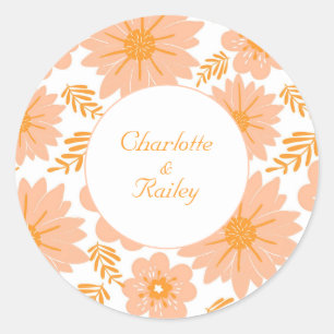 Retro Vintage Peach Fuzz Orange Flower Pattern Classic Round Sticker