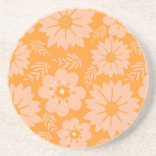 Retro Vintage Peach Fuzz Orange Flower Pattern Coaster