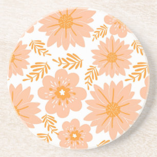 Retro Vintage Peach Fuzz Orange Flower Pattern Coaster