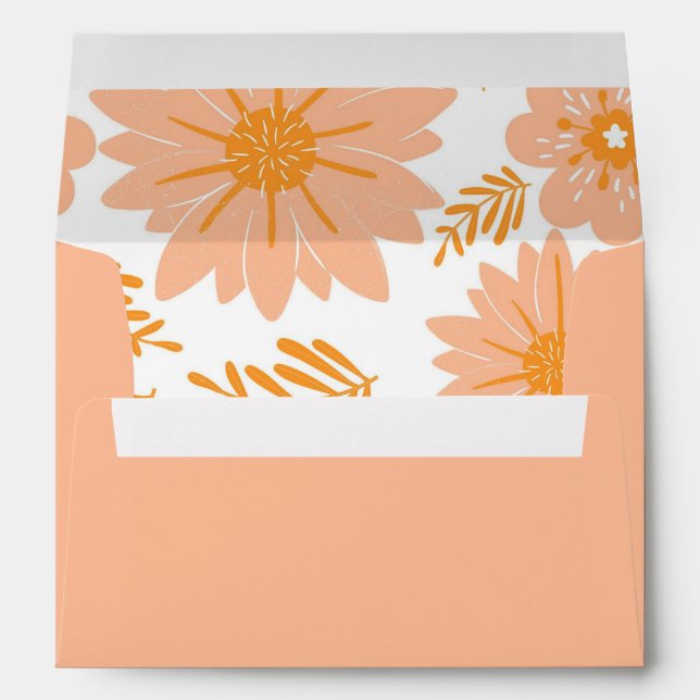 Retro Vintage Peach Fuzz Orange Flower Pattern Envelope (Back (Bottom))