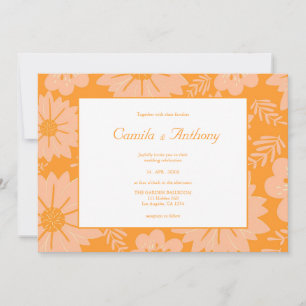 Retro Vintage Peach Fuzz Orange Flower Pattern Invitation