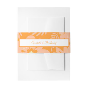 Retro Vintage Peach Fuzz Orange Flower Pattern Invitation Belly Band