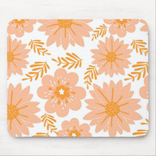 Retro Vintage Peach Fuzz Orange Flower Pattern Mouse Pad